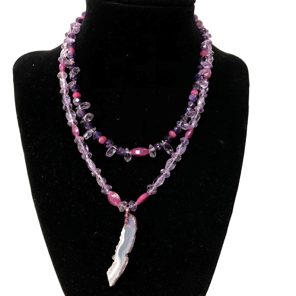 Pink + purple stone + organic geode pendant! BOHO!